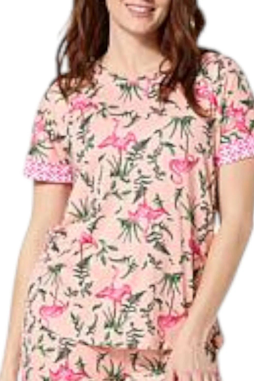 Comfort Code Women's Peached Jersey Knit PJ Top Pink Flamingos - Regular
